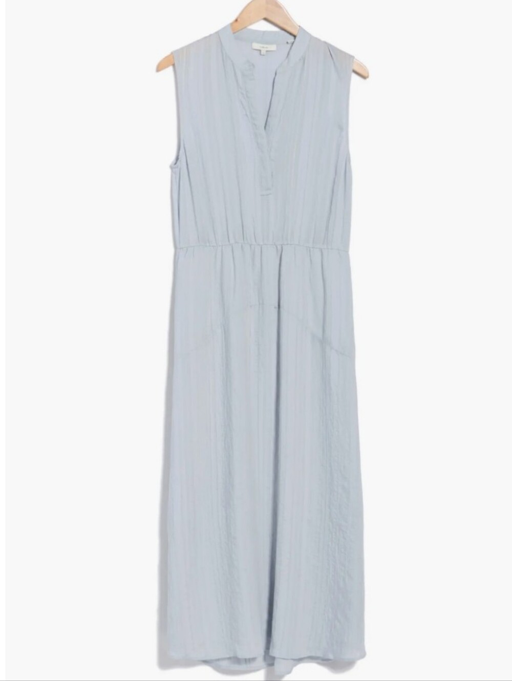 Vince Drapey Striped Tiered Sleeveless Pale Blue Maxi Dress - Casual V-Neck Sz6